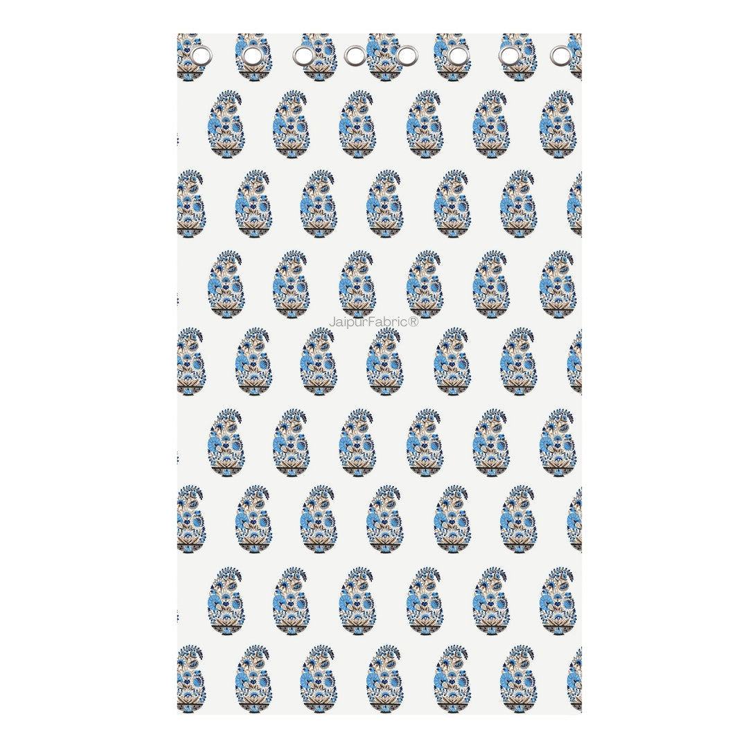 Floral Blue Indian Kairi Design Pinar Block Hand Block Printed Curtains