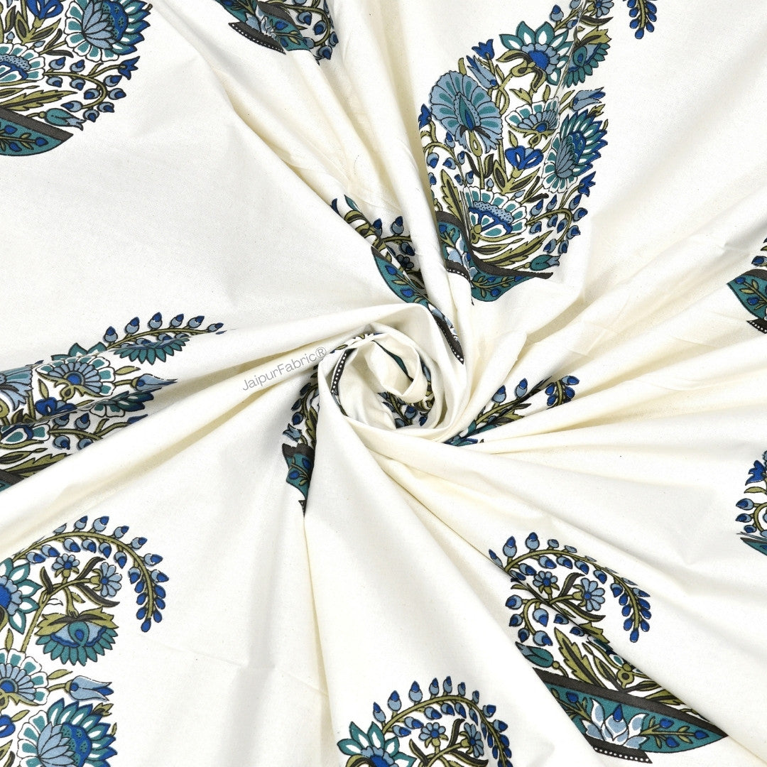 Padma Hand Block Floral Jaipuri Green Kairi Design Curtains Crafted in India
