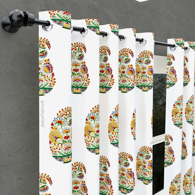 Hand Block Printed Curtains Floral Valley Bunai Pattern Indian Kairi Design Curtains