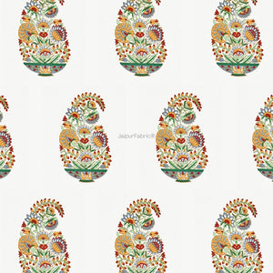 Hand Block Printed Curtains Floral Valley Bunai Pattern Indian Kairi Design Curtains