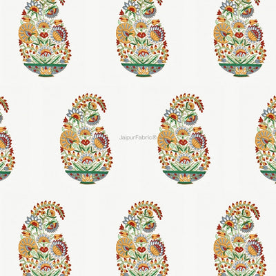 Hand Block Printed Curtains Floral Valley Bunai Pattern Indian Kairi Design Curtains