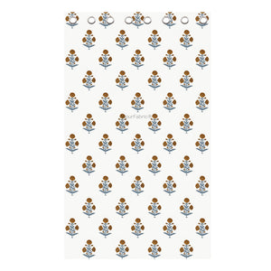 Classic Floral Boota Hand Block Printed Curtains with Marigold Flower and Grey Leaves