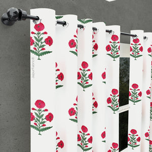 Ocean Enclave Handblock Red Flowers and Green Leaves Curtains