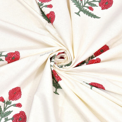 Ocean Enclave Handblock Red Flowers and Green Leaves Curtains