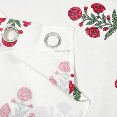 Ocean Enclave Handblock Red Flowers and Green Leaves Curtains