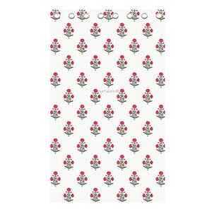 Ocean Enclave Handblock Red Flowers and Green Leaves Curtains