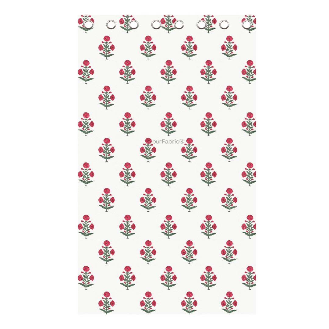 Ocean Enclave Handblock Red Flowers and Green Leaves Curtains