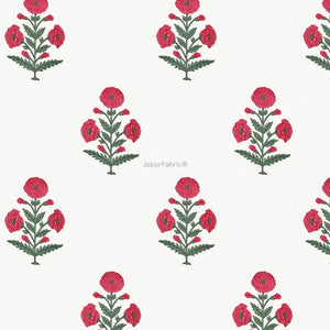 Ocean Enclave Handblock Red Flowers and Green Leaves Curtains