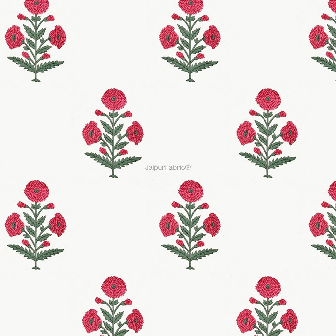 Ocean Enclave Handblock Red Flowers and Green Leaves Curtains
