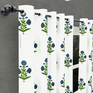 Jaipuri Aachho Hand Block Printed Bed sheet with Blue Floral Blocks