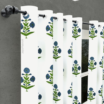 Jaipuri Aachho Hand Block Printed Bed sheet with Blue Floral Blocks