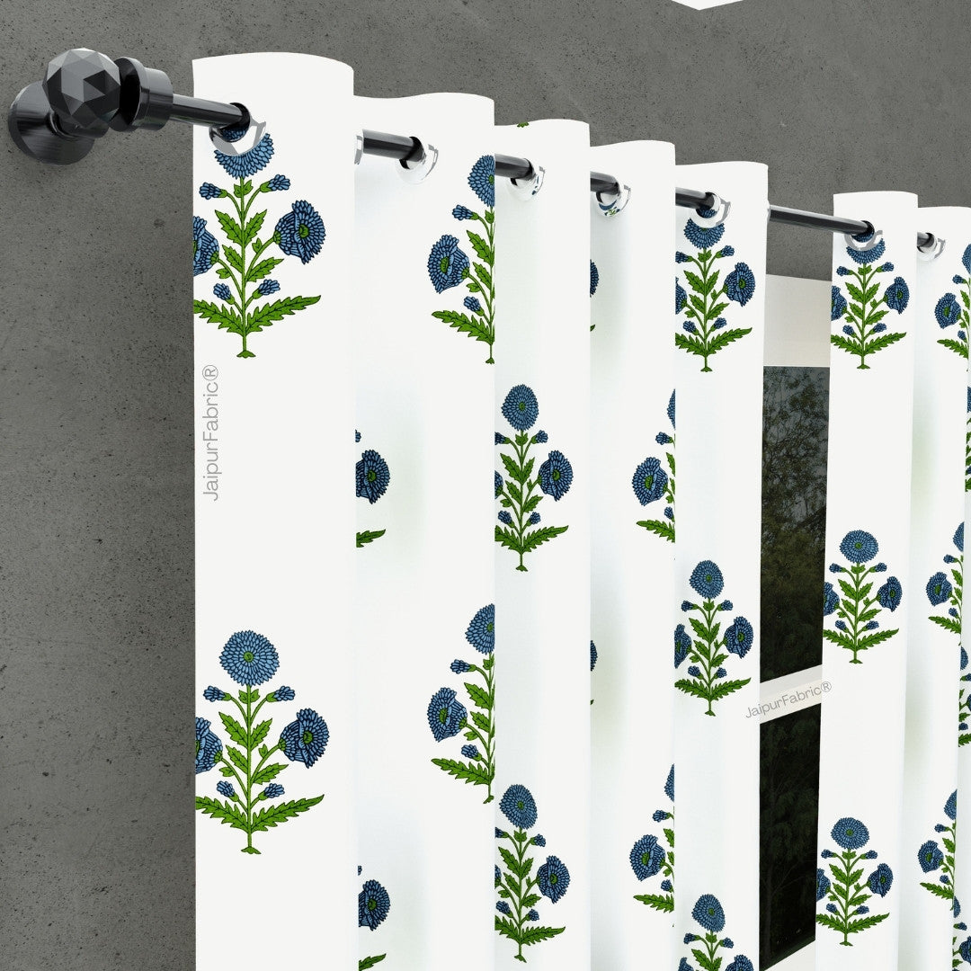 Jaipuri Aachho Hand Block Printed Bed sheet with Blue Floral Blocks