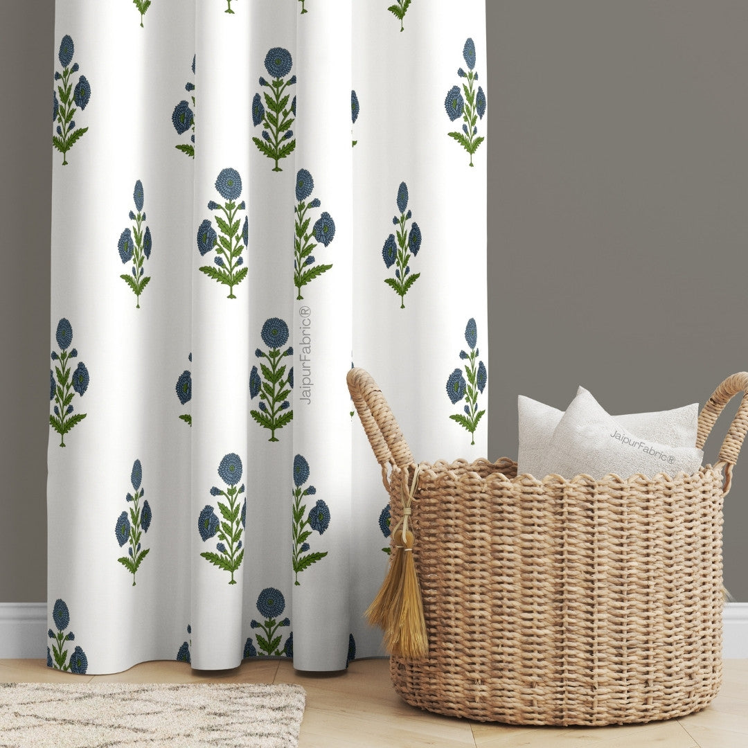 Jaipuri Aachho Hand Block Printed Bed sheet with Blue Floral Blocks