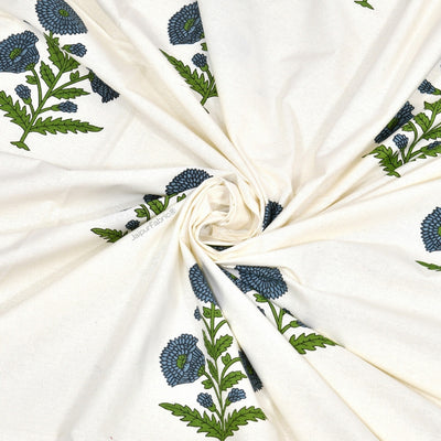 Jaipuri Aachho Hand Block Printed Bed sheet with Blue Floral Blocks