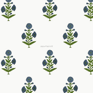Jaipuri Aachho Hand Block Printed Bed sheet with Blue Floral Blocks