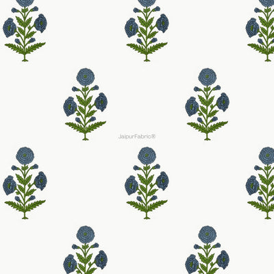Jaipuri Aachho Hand Block Printed Bed sheet with Blue Floral Blocks