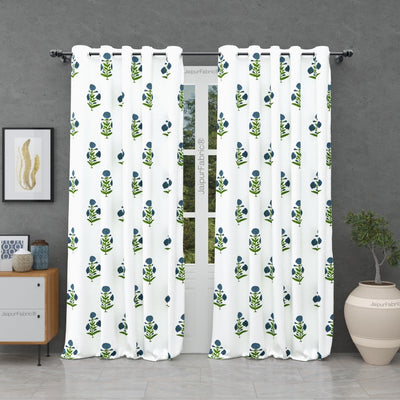 Jaipuri Aachho Hand Block Printed Bed sheet with Blue Floral Blocks