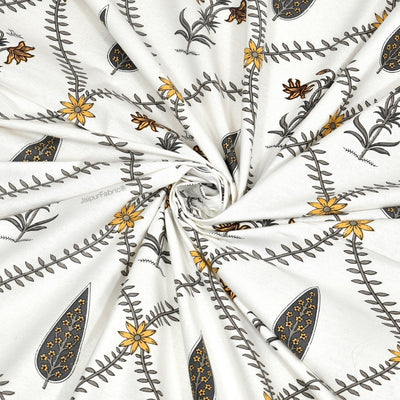 Beautiful Yellow & Grey Pookalam Floral Symphony Rihaa Handblock Printed Curtains
