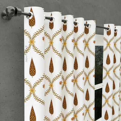 Pinklay Golden Bloom Heritage King Bed Sheet with Yellow & Brown Floral Block Prints