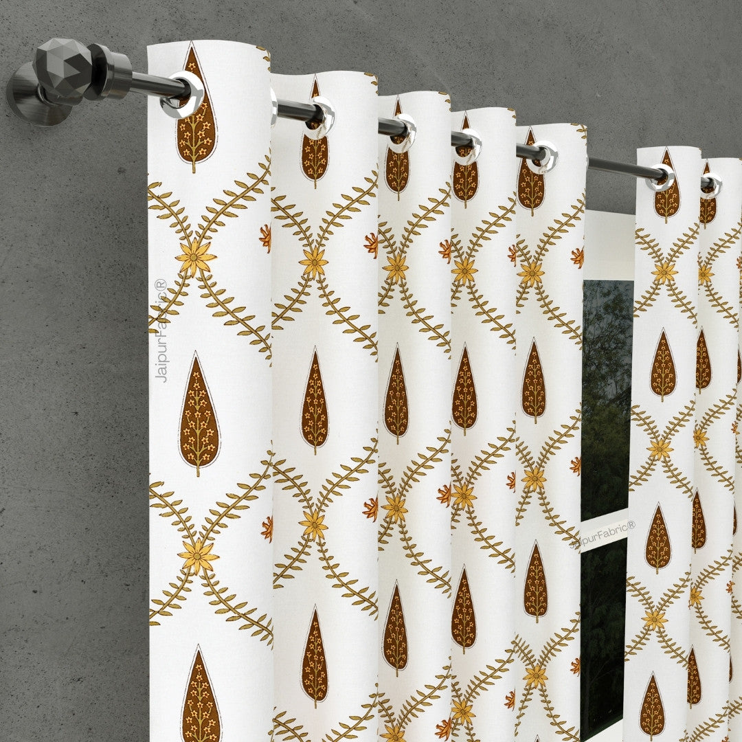 Pinklay Golden Bloom Heritage King Bed Sheet with Yellow & Brown Floral Block Prints