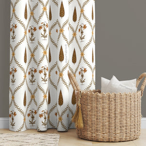 Pinklay Golden Bloom Heritage King Bed Sheet with Yellow & Brown Floral Block Prints