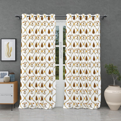 Pinklay Golden Bloom Heritage King Bed Sheet with Yellow & Brown Floral Block Prints