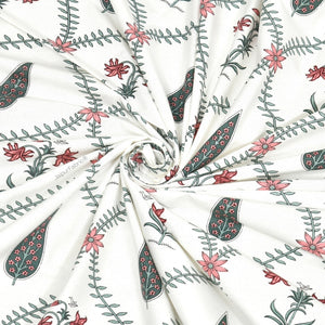 Madhuban Handblock Curtains Pink Flowers and Green Leaves