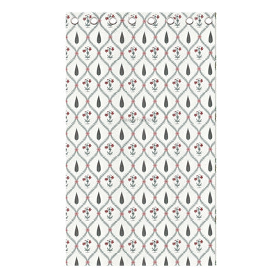 Madhuban Handblock Curtains Pink Flowers and Green Leaves