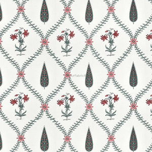 Madhuban Handblock Curtains Pink Flowers and Green Leaves