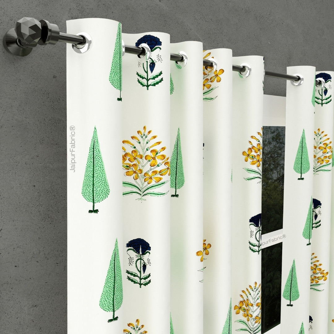 Vintage Flora Hand Block 100% Cotton Premium Curtains