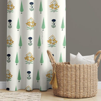 Vintage Flora Hand Block 100% Cotton Premium Curtains