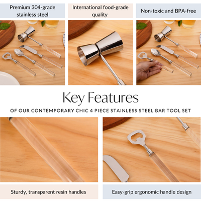 Contemporary Chic 4 Piece Stainless Steel Bar Tool Set