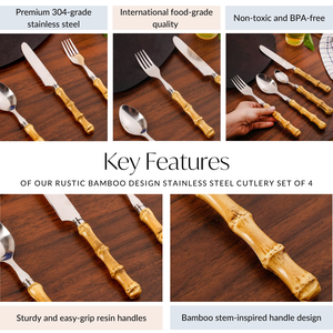 Rustic Bamboo Design Stainless Steel Cutlery Set Of 4