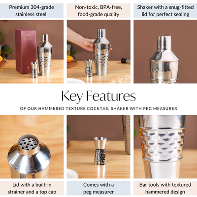 Hammered Texture Cocktail Shaker With Peg Measure