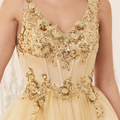 Sequin Applique Short Sleeveless Tulle Dress by Ladivine CY019 - Outlet