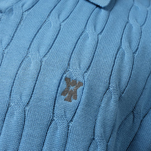 Pristine Cable Knit Polo -  Cornflower Blue