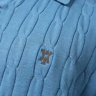 Pristine Cable Knit Polo -  Cornflower Blue