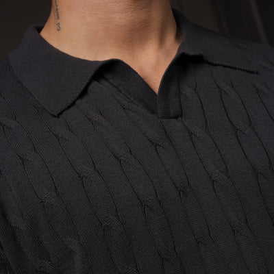 Pristine Cable Knit Polo - Shadow