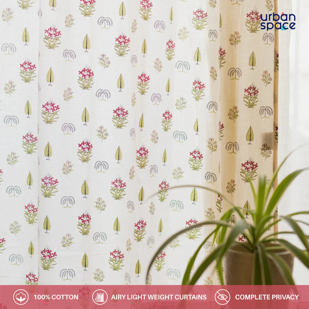 Cotton Curtains + Cotton Table Cover - (Combo 6 - Calico Red + Calico Red)