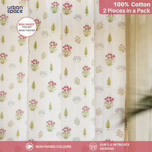 Cotton Curtains + Cotton Table Cover - (Combo 6 - Calico Red + Calico Red)
