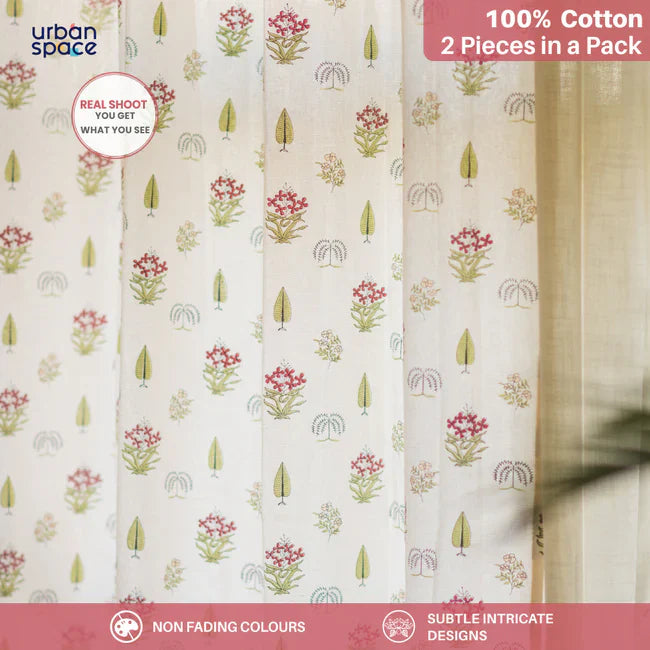 Cotton Curtains + Cotton Table Cover - (Combo 6 - Calico Red + Calico Red)