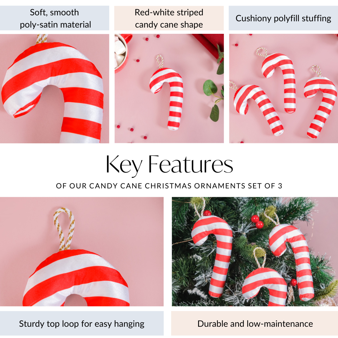 Candy Cane Christmas Ornaments Set Of 3