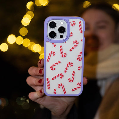 Clear Candy Cane Chaos iPhone 15 Case With Lavender Ridge