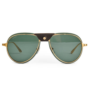 Cartier Eyewear CT0242S-004 Pilot Frame Brown Gold Sunglasses