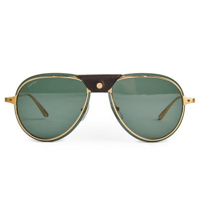 Cartier Eyewear CT0242S-004 Pilot Frame Brown Gold Sunglasses