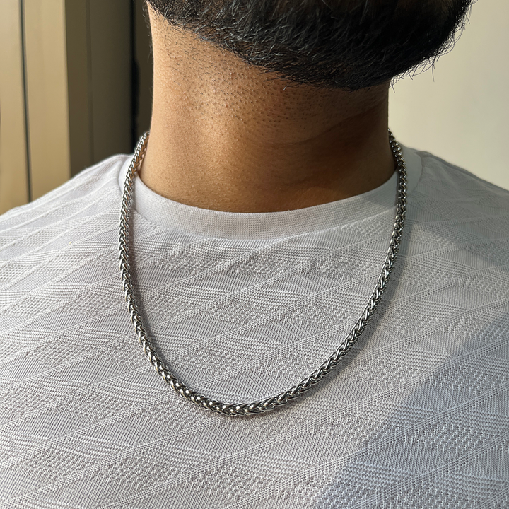 Stainless Steel Twisted Necklace Chain for Men (21.5 Inch)