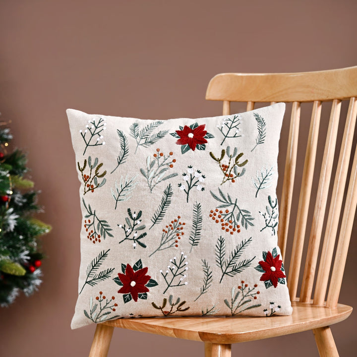 Chambray Cotton Cushion Cover With Floral Embroidery 40x40cm