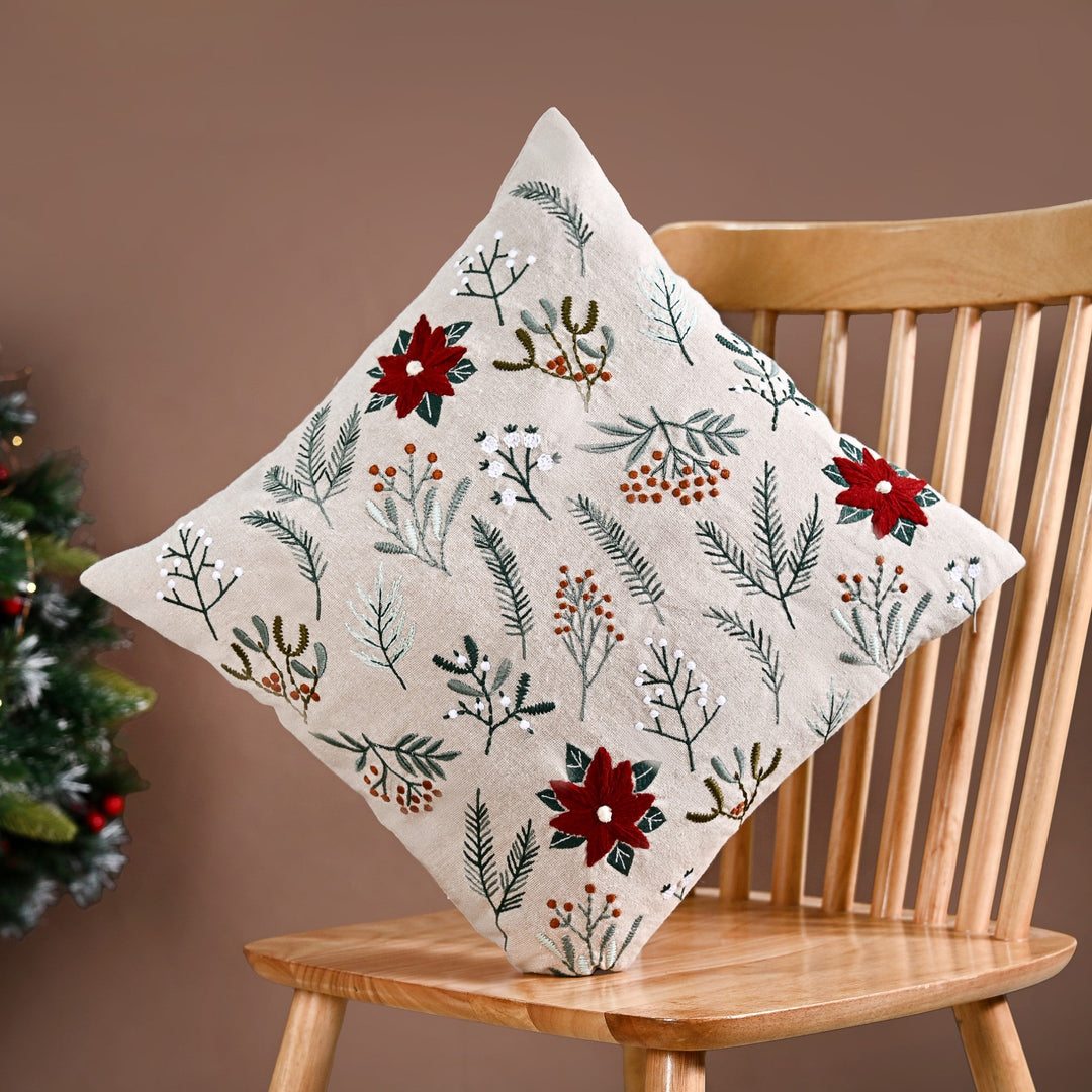 Chambray Cotton Cushion Cover With Floral Embroidery 40x40cm