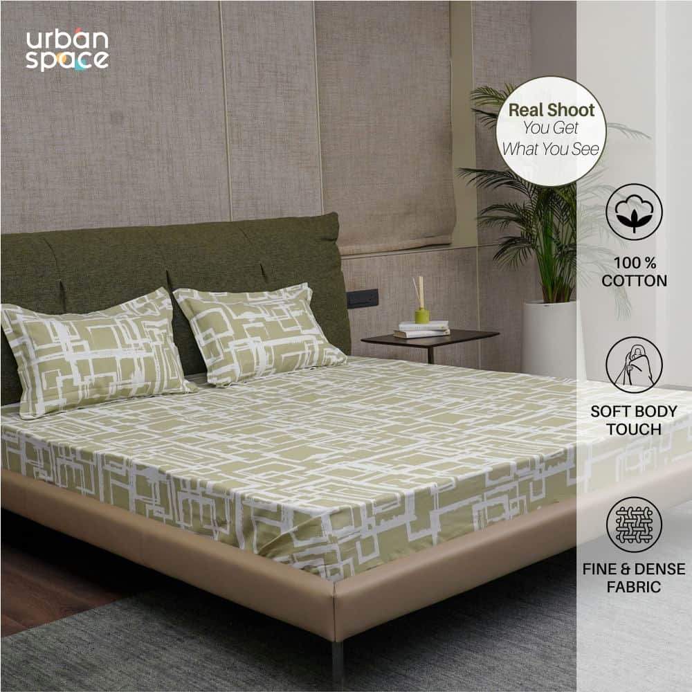Fitted King Size Cotton Bedsheet - Checkers - Green