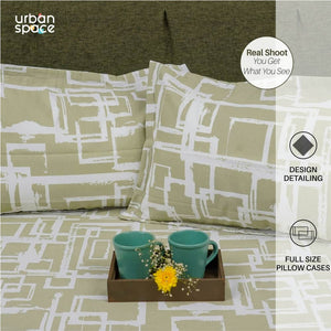 Serene Collection - Breathable 200 TC 100% Pure Cotton Single Bedsheet with Pillow Cover, Checkers - Green